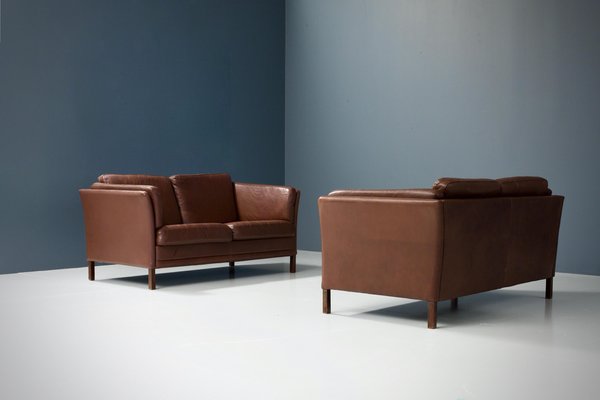 Danish Two-Seat Sofas in Leather by Mogens Hansen, 1960s, Set of 2-ITV-1299227