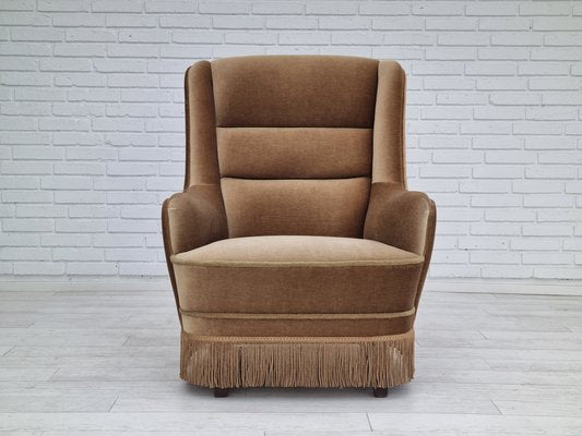 Danish Velour High Back Armchair, 1960s-TMW-1367250