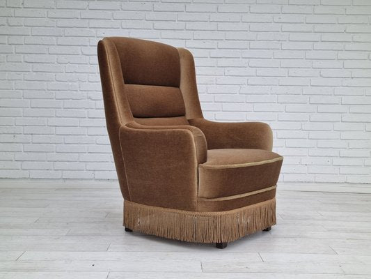 Danish Velour High Back Armchair, 1960s-TMW-1367250