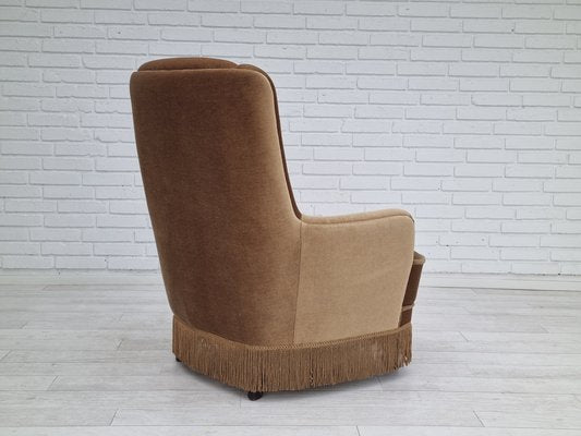 Danish Velour High Back Armchair, 1960s-TMW-1367250