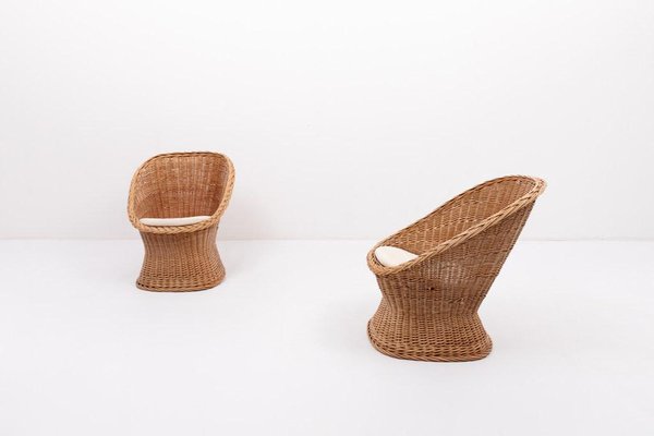 Danish Wicker Lounge Chairs, 1970s, Set of 2-KMC-1738164