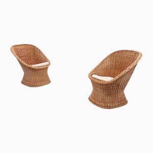 Danish Wicker Lounge Chairs, 1970s, Set of 2-KMC-1738164