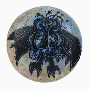 Danishl Round Ceramic Dish with Figurative Bat Motif by Leif Messel, 1997-QQ-1703900