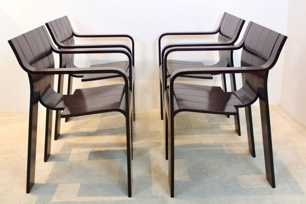 Dark-Brown Ashwood Strip Dining Chairs by Gijs Bakker for Castelijn, Set of 4-MO-1177496