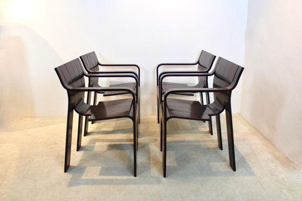 Dark-Brown Ashwood Strip Dining Chairs by Gijs Bakker for Castelijn, Set of 4-MO-1177496