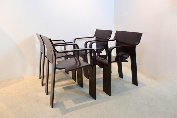 Dark-Brown Ashwood Strip Dining Chairs by Gijs Bakker for Castelijn, Set of 4-MO-1177496