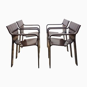 Dark-Brown Ashwood Strip Dining Chairs by Gijs Bakker for Castelijn, Set of 4-MO-1177496