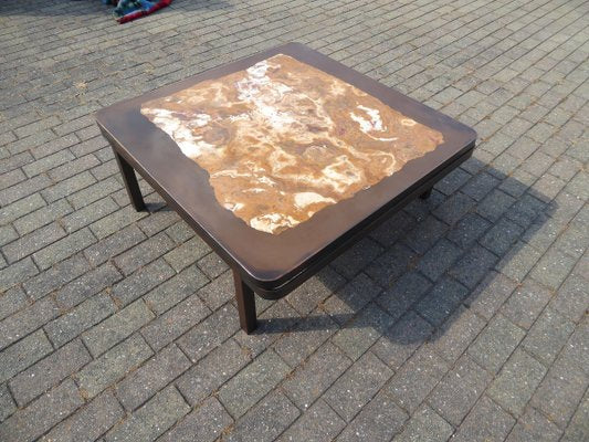 Dark Brown Belgian Epoxy Marble Inlay Coffee Table by Etienne Allemeersch, 1970s-AWL-802111