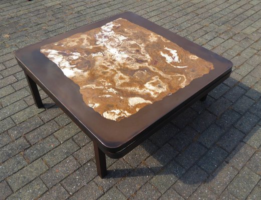 Dark Brown Belgian Epoxy Marble Inlay Coffee Table by Etienne Allemeersch, 1970s-AWL-802111