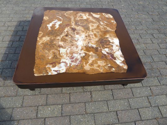 Dark Brown Belgian Epoxy Marble Inlay Coffee Table by Etienne Allemeersch, 1970s-AWL-802111