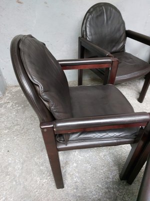 Dark Brown Leather and Wood Dining Armchairs from Bulo, 1980s, Set of 6-AIF-1798983