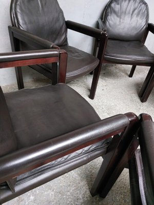 Dark Brown Leather and Wood Dining Armchairs from Bulo, 1980s, Set of 6-AIF-1798983