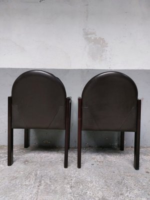 Dark Brown Leather and Wood Dining Armchairs from Bulo, 1980s, Set of 6-AIF-1798983