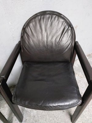 Dark Brown Leather and Wood Dining Armchairs from Bulo, 1980s, Set of 6-AIF-1798983