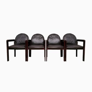 Dark Brown Leather and Wood Dining Armchairs from Bulo, 1980s, Set of 6-AIF-1798983