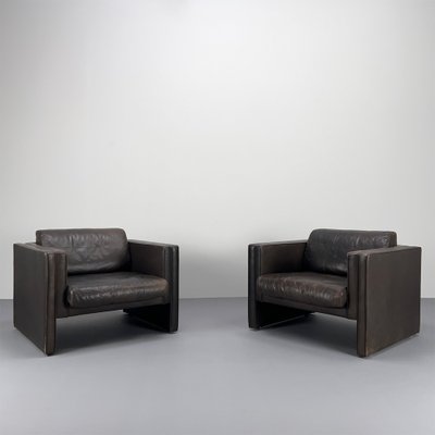 Dark Brown Leather Armchairs by Jürgen Lange for Walter Knoll, Germany, 1970s, Set of 2-VQG-1792347