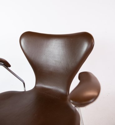 Dark Brown Leather Model 3207 Dining Chairs attributed to Arne Jacobsen for Fritz Hansen, 1980s, Set of 2-UY-1427387