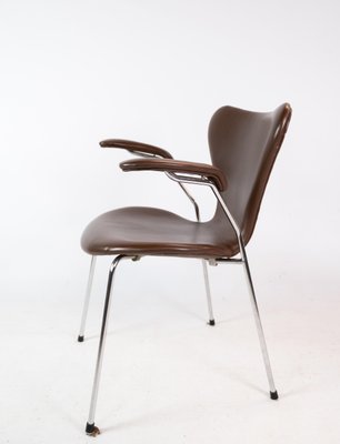 Dark Brown Leather Model 3207 Dining Chairs attributed to Arne Jacobsen for Fritz Hansen, 1980s, Set of 2-UY-1427387