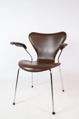 Dark Brown Leather Model 3207 Dining Chairs attributed to Arne Jacobsen for Fritz Hansen, 1980s, Set of 2-UY-1427387