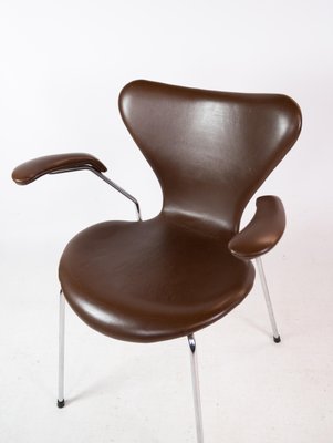 Dark Brown Leather Model 3207 Dining Chairs attributed to Arne Jacobsen for Fritz Hansen, 1980s, Set of 2-UY-1427387