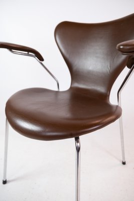 Dark Brown Leather Model 3207 Dining Chairs attributed to Arne Jacobsen for Fritz Hansen, 1980s, Set of 2-UY-1427387