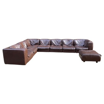 Dark Brown Leather Modular Sofa by Tito Agnoli for Arflex, Italy, 1970, Set of 8-EHE-1285992