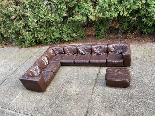 Dark Brown Leather Modular Sofa by Tito Agnoli for Arflex, Italy, 1970, Set of 8-EHE-1285992