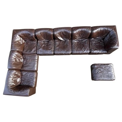 Dark Brown Leather Modular Sofa by Tito Agnoli for Arflex, Italy, 1970, Set of 8-EHE-1285992