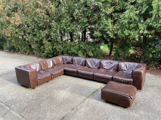 Dark Brown Leather Modular Sofa by Tito Agnoli for Arflex, Italy, 1970, Set of 8-EHE-1285992