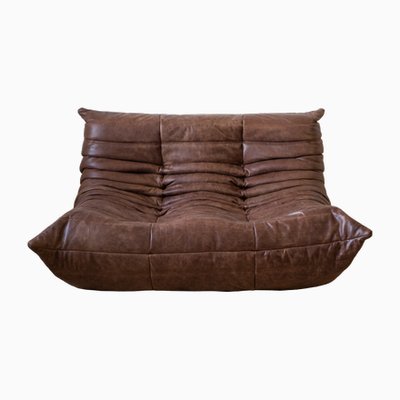 Dark Brown Leather Togo Corner Chair, 2- and 3-Seat Sofa by Michel Ducaroy for Ligne Roset, Set of 3-IXA-623833