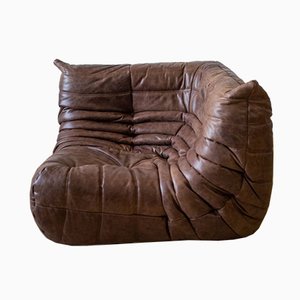 Dark Brown Leather Togo Corner Chair by Michel Ducaroy for Ligne Roset-IXA-632496