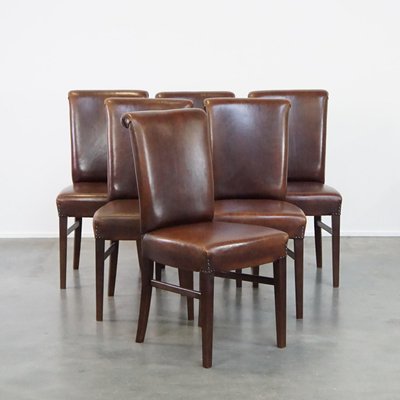 Dark Brown Sheep Leather Dining Room Chairs, Set of 6-HPP-2023268