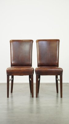 Dark Brown Sheep Leather Dining Room Chairs, Set of 6-HPP-2023268