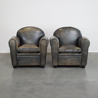 Dark Leather Armchairs attributed to Bart Van Bekhoven, Set of 2-HPP-2035261