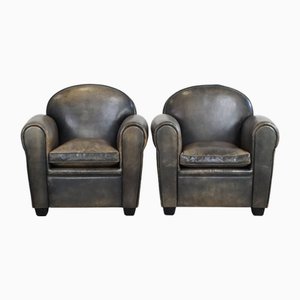 Dark Leather Armchairs attributed to Bart Van Bekhoven, Set of 2-HPP-2035261