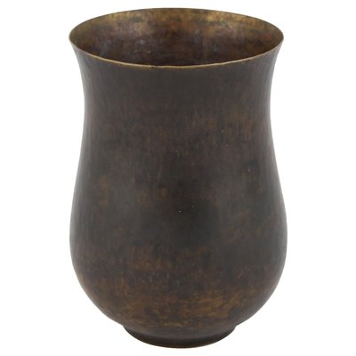 Dark Patina Brass Vase by Eugen Zint, Germany, 1960s-ZCI-752139