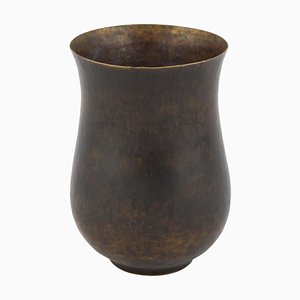 Dark Patina Brass Vase by Eugen Zint, Germany, 1960s-ZCI-752139