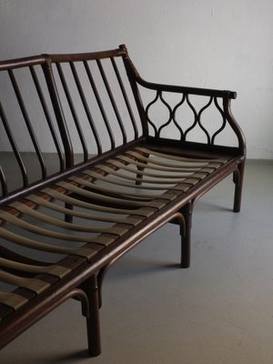 Dark Rattan 3-Seater Sofa with Velour Cushions, 1980s-UAO-1819510