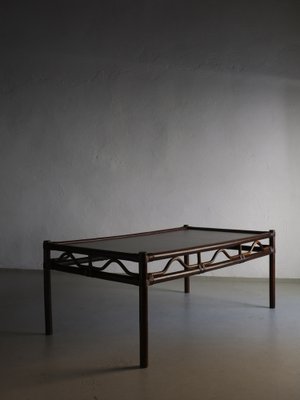 Dark Rattan and Glass Coffee Table, 1980s-UAO-1819520