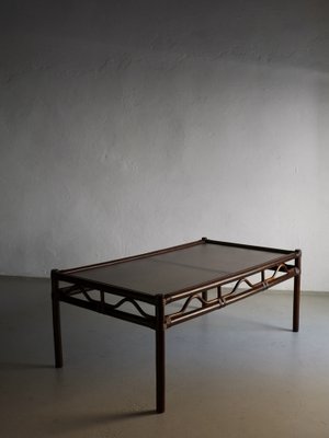 Dark Rattan and Glass Coffee Table, 1980s-UAO-1819520