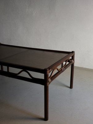 Dark Rattan and Glass Coffee Table, 1980s-UAO-1819520