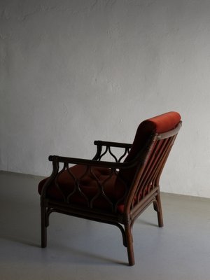 Dark Rattan and Velour Lounge Chair, 1980s-UAO-1819517