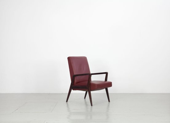 Dark Red Leatherette Armchairs, Italy, 1960s, Set of 5-AA-1087448