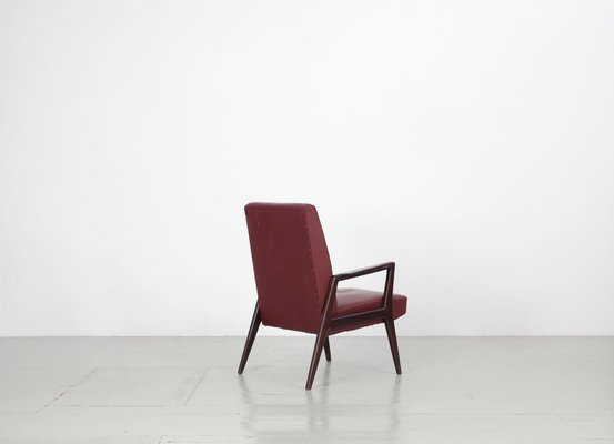 Dark Red Leatherette Armchairs, Italy, 1960s, Set of 5-AA-1087448