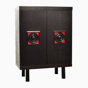 De Coene Style Brutalist Black Highboard with Red Accents, Belgium, 1960s-IXC-883576