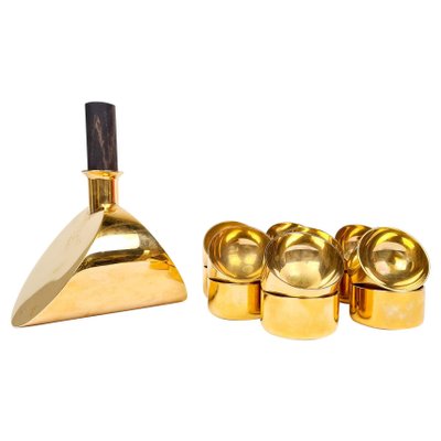 Decanter and Bowls in Brass by Pierre Forsell for Skultuna, Sweden, 1970s, Set of 15-UYK-1006120