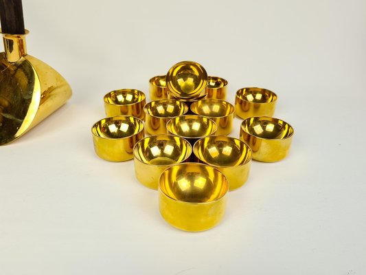 Decanter and Bowls in Brass by Pierre Forsell for Skultuna, Sweden, 1970s, Set of 15-UYK-1006120