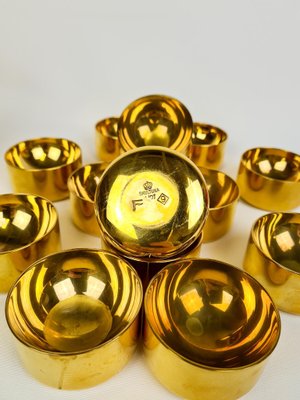 Decanter and Bowls in Brass by Pierre Forsell for Skultuna, Sweden, 1970s, Set of 15-UYK-1006120