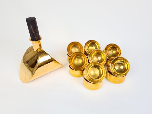 Decanter and Bowls in Brass by Pierre Forsell for Skultuna, Sweden, 1970s, Set of 15-UYK-1006120