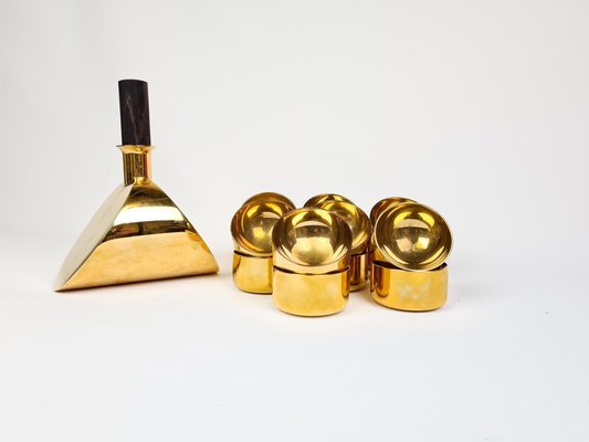 Decanter and Bowls in Brass by Pierre Forsell for Skultuna, Sweden, 1970s, Set of 15-UYK-1006120